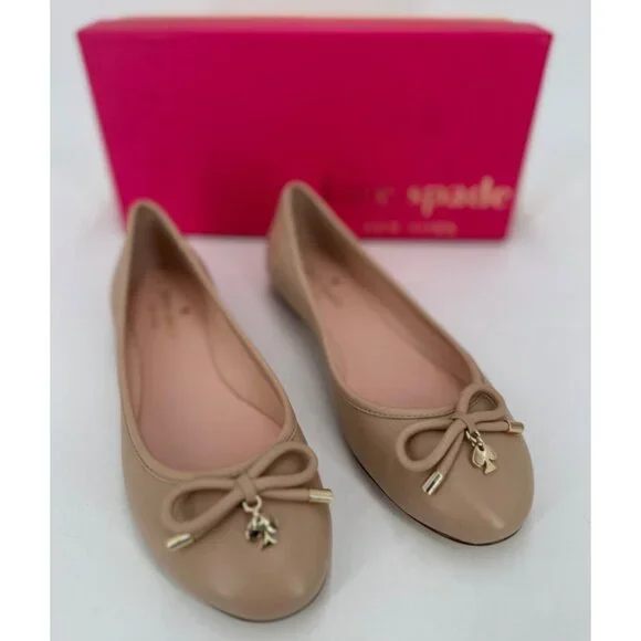Kate Spade Willa Ballet Flats size 6 in Powder Pink Nappa Leather Bow NEW $228